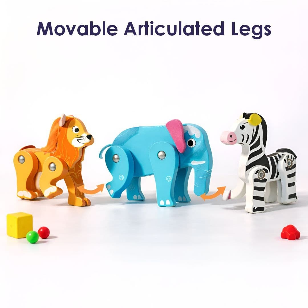 Forest Zoo Wooden Animal Figures – Jointed Safari & Dino Toy Set thumbnail 3