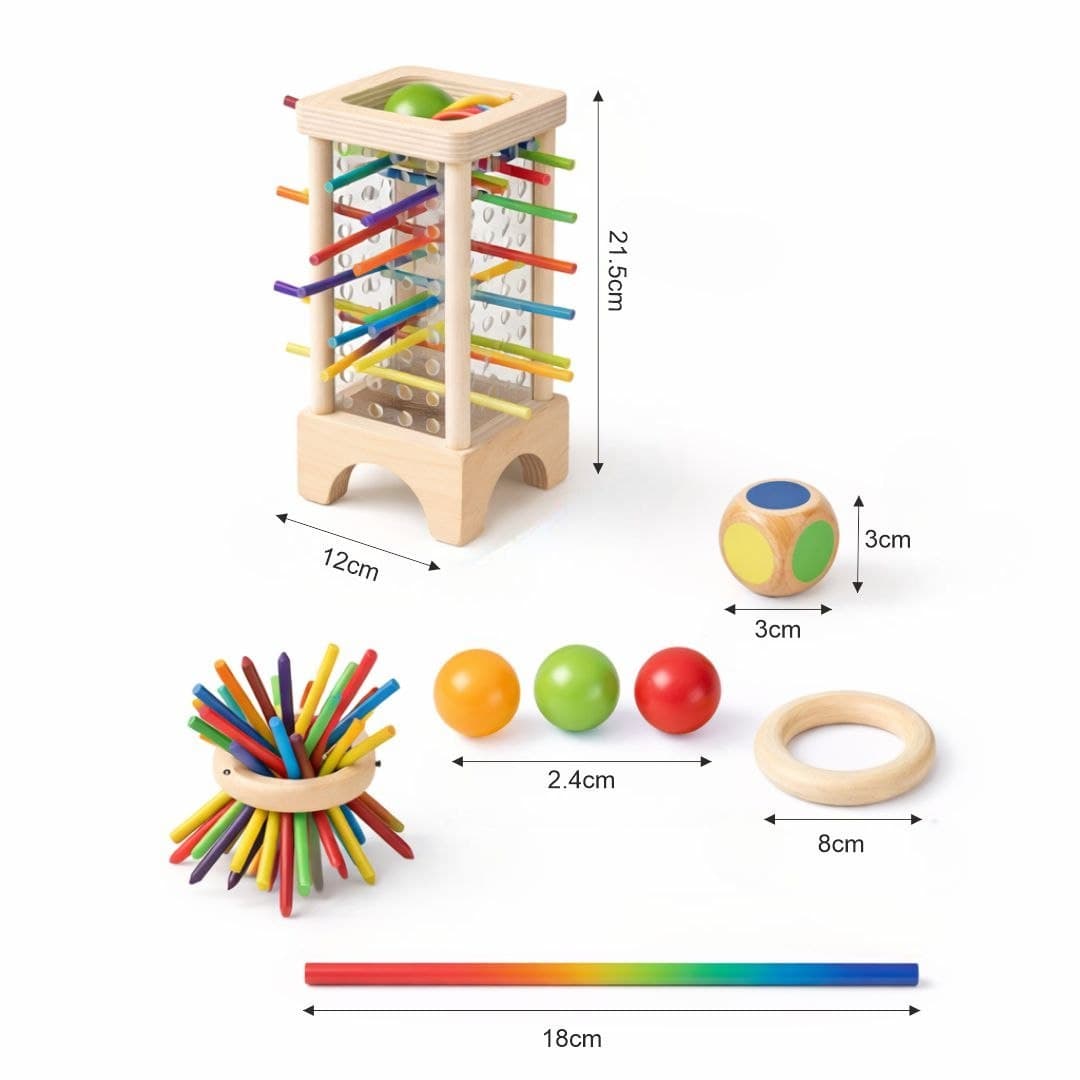 Wooden Tumble Tower Stick Game – Pull Out Sticks & Ball Drop Toy thumbnail 3