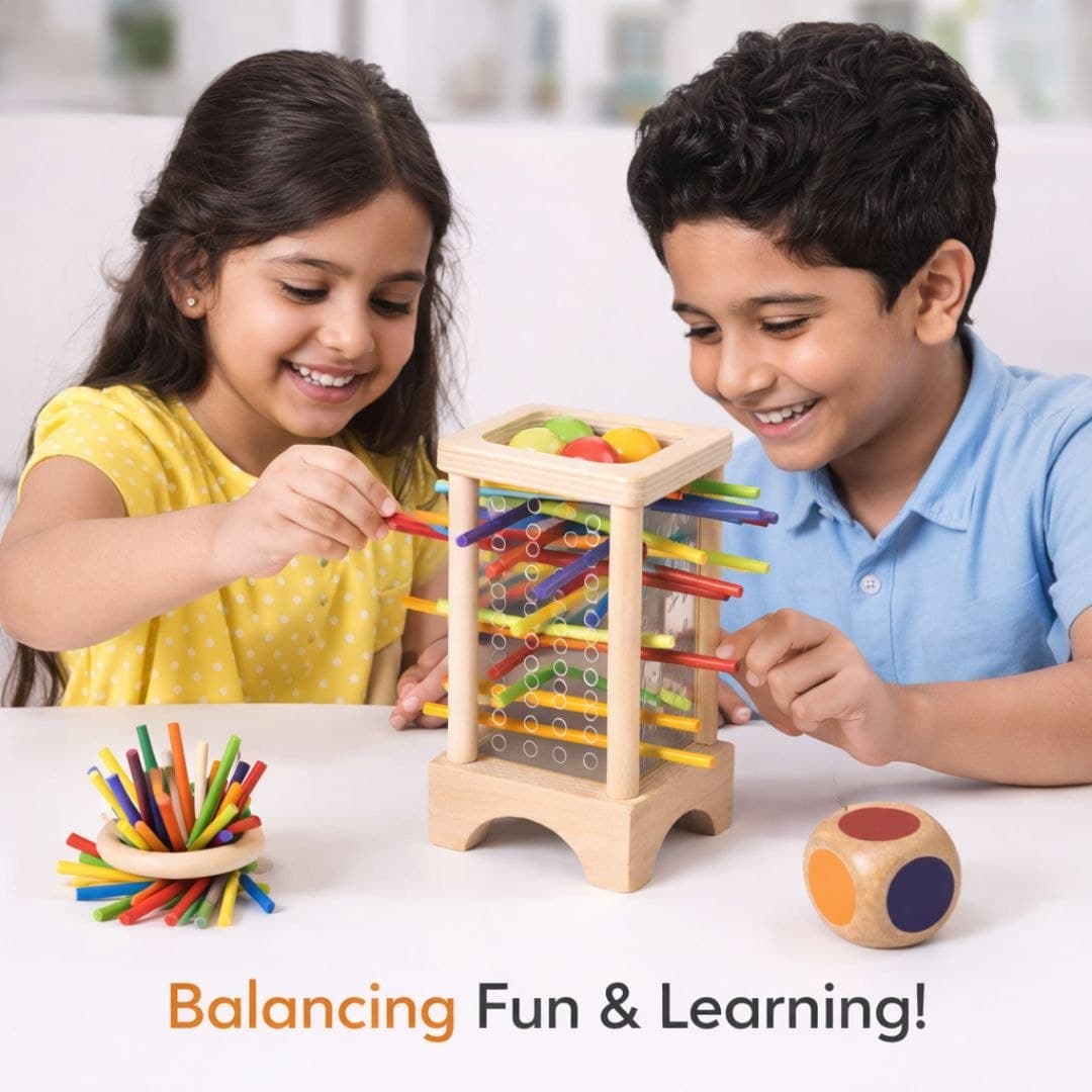 Wooden Tumble Tower Stick Game – Pull Out Sticks & Ball Drop Toy thumbnail 5
