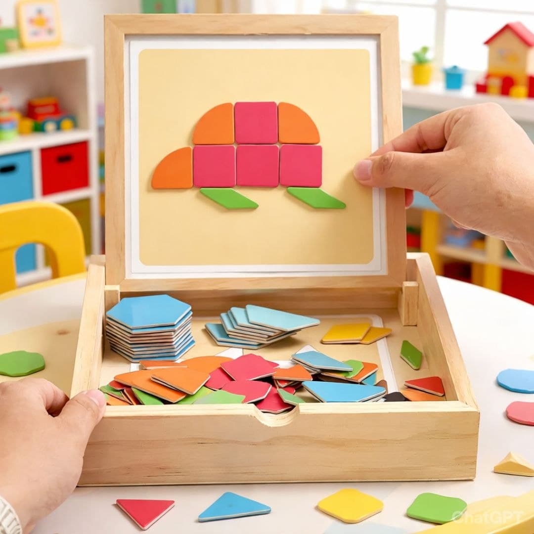 Wooden Magnetic Geometry Puzzle – 225 Piece Pattern Building Set thumbnail 4