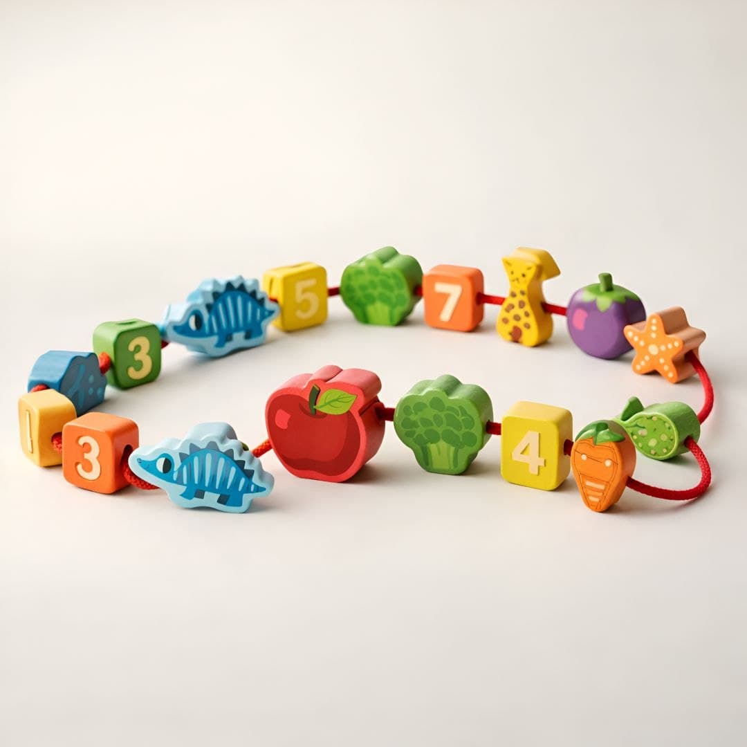 Wooden Lacing Toy Set (42 Pcs) – Alphabet, Number & Shape Threading Beads thumbnail 4