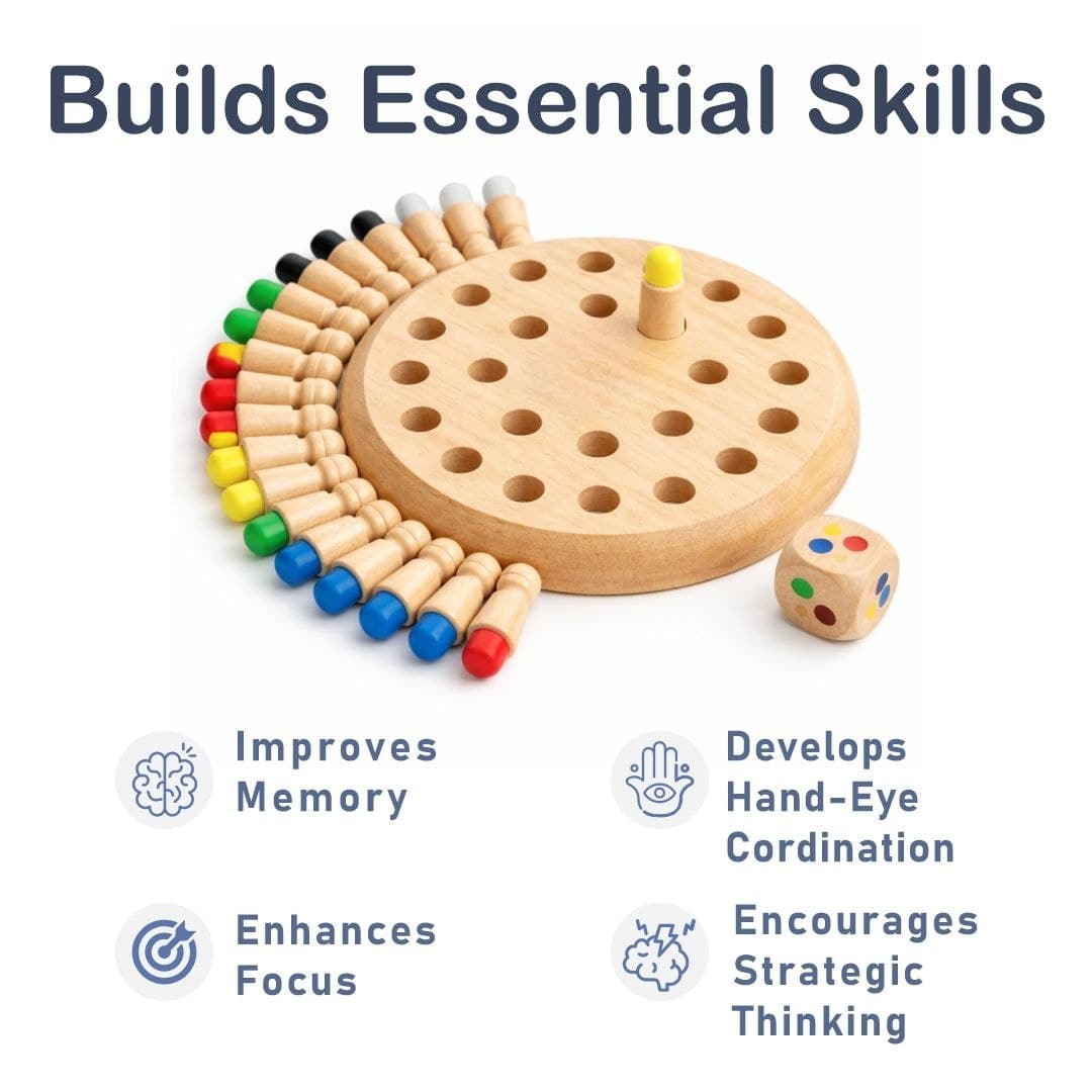 Wooden Memory Match Chess Game – Color Matching Board with Dice thumbnail 3