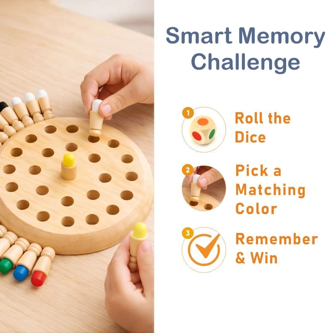 Wooden Memory Match Chess Game – Color Matching Board with Dice thumbnail 4