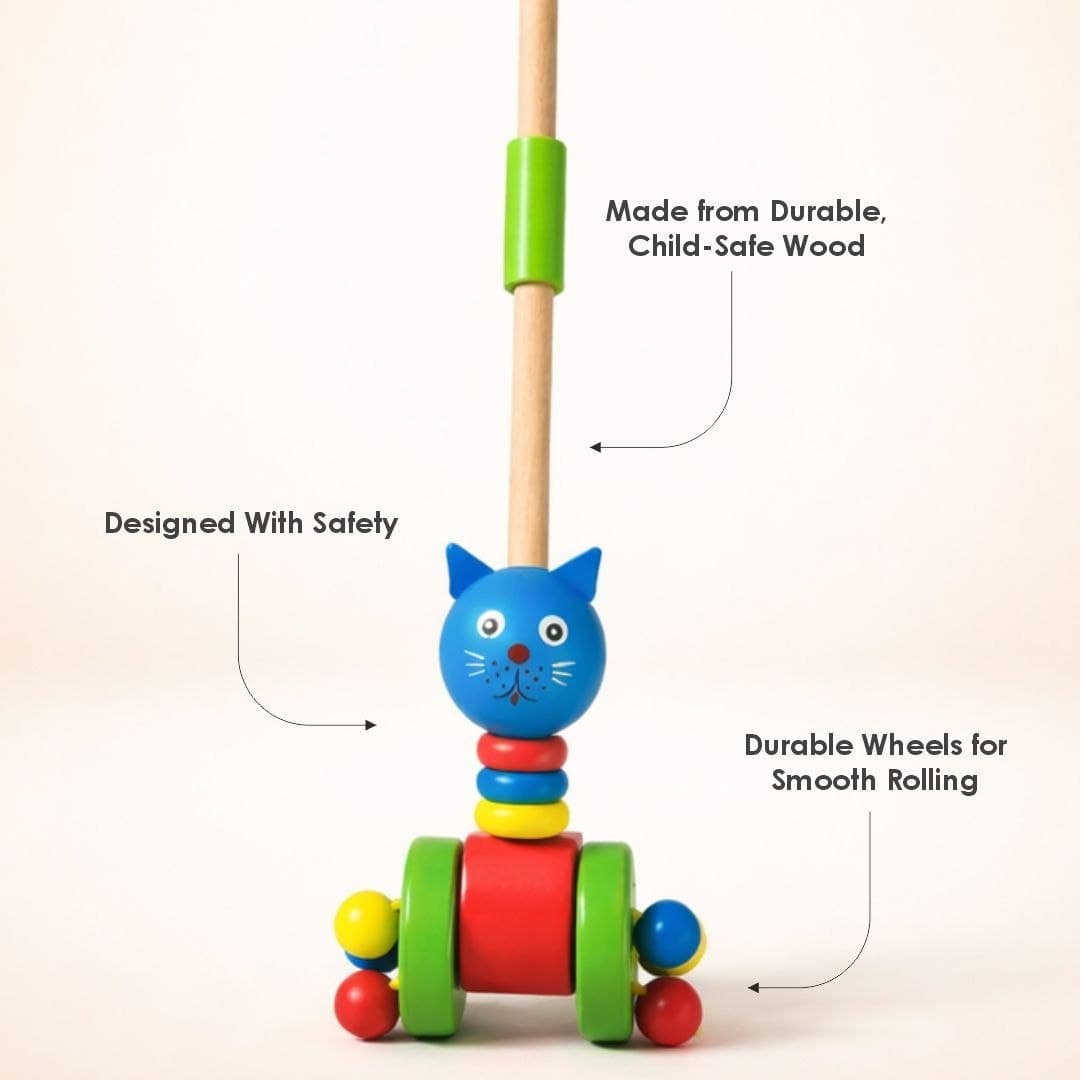 Wooden Cat Push Along Toy – Disassembling Animal Cart for Toddlers thumbnail 4