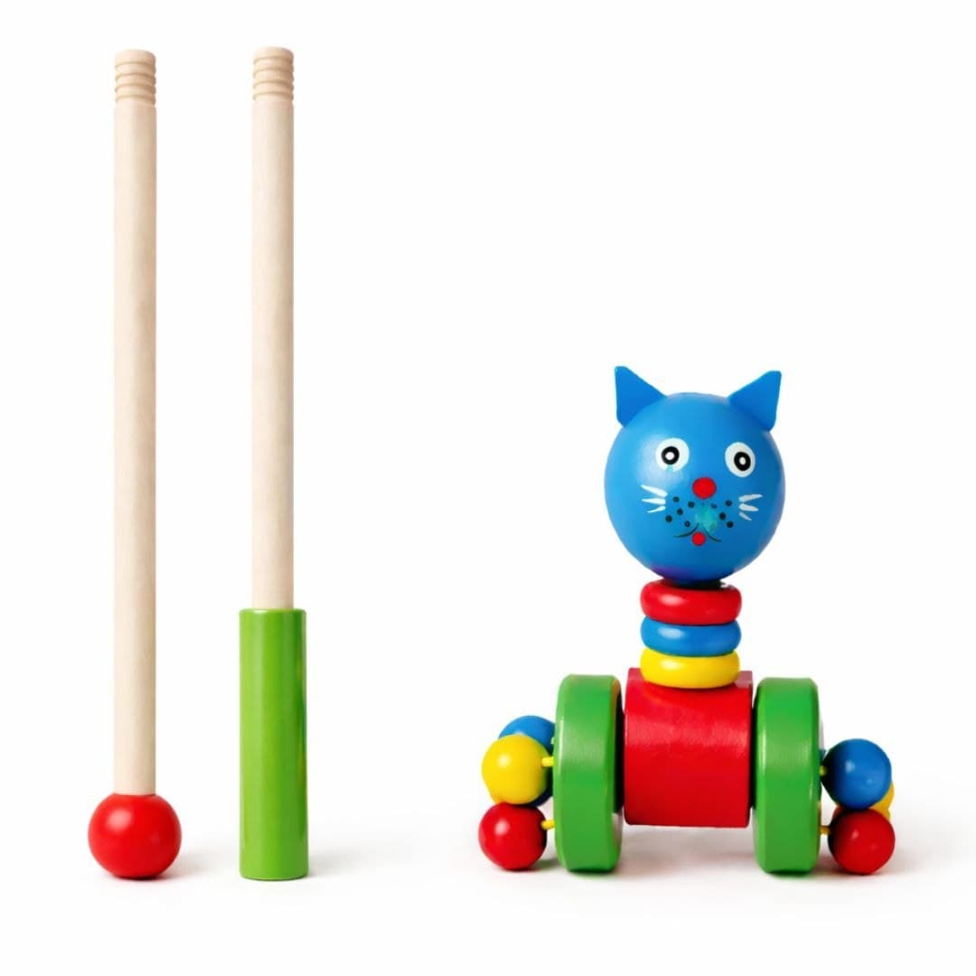 Wooden Cat Push Along Toy – Disassembling Animal Cart for Toddlers thumbnail 2