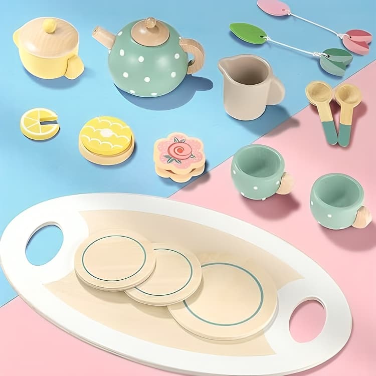 Kastha Toys Wooden Afternoon Tea Set – Pretend Play Kitchen Toy for Kids thumbnail 2