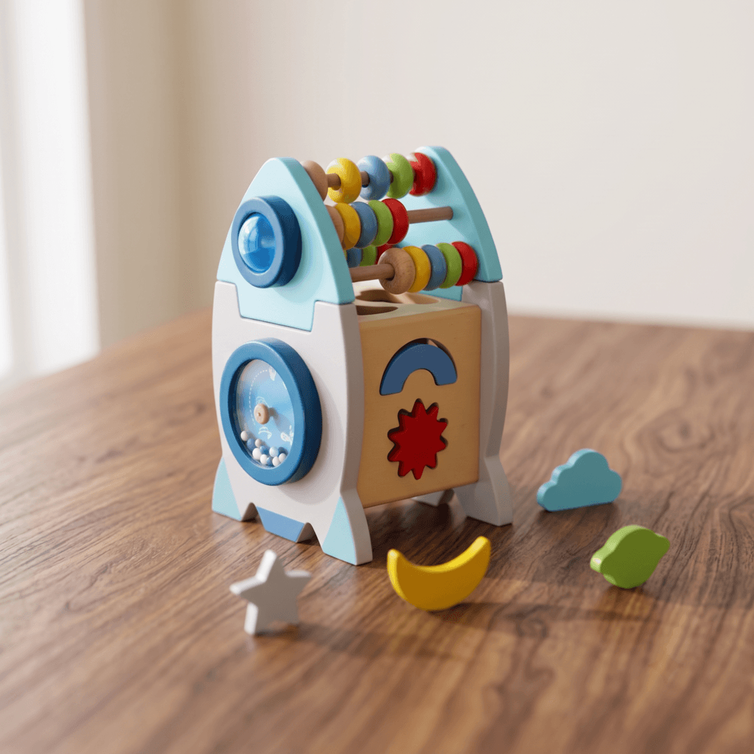 Rocket Wooden Abacus Activity Cube - Image 1